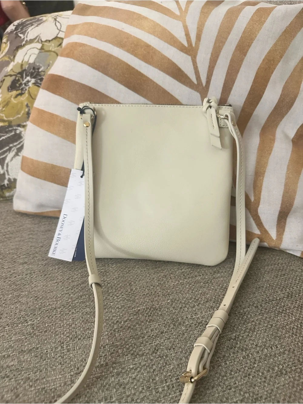 Dooney & Bourke Cream Triple-Zip Leather Crossbody